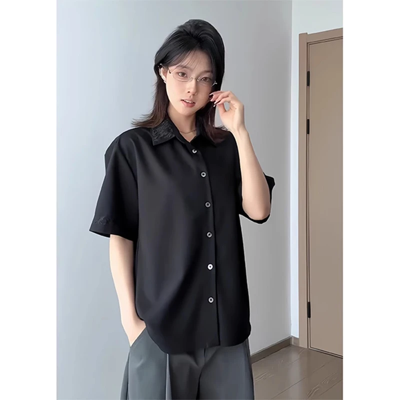 永生花刺绣花领衬衫男夏季cleanfit浮雕万针短袖衬衣冰丝薄款外套