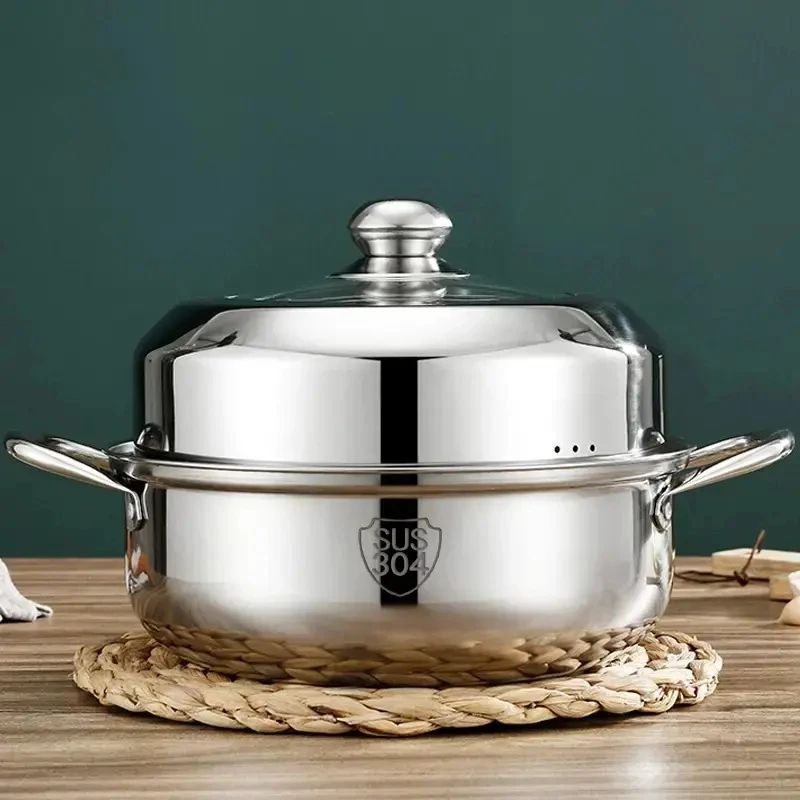 【双层28CM蒸汤锅】不锈钢两用蒸锅家用锅电磁炉居家日用套装高盖锅