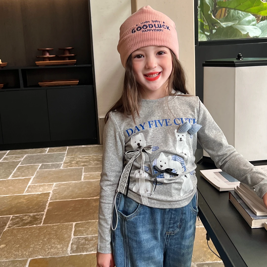 栀了成长记童装女童立体蝴蝶结韩版上衣秋季儿童裤子长袖抽绳T恤