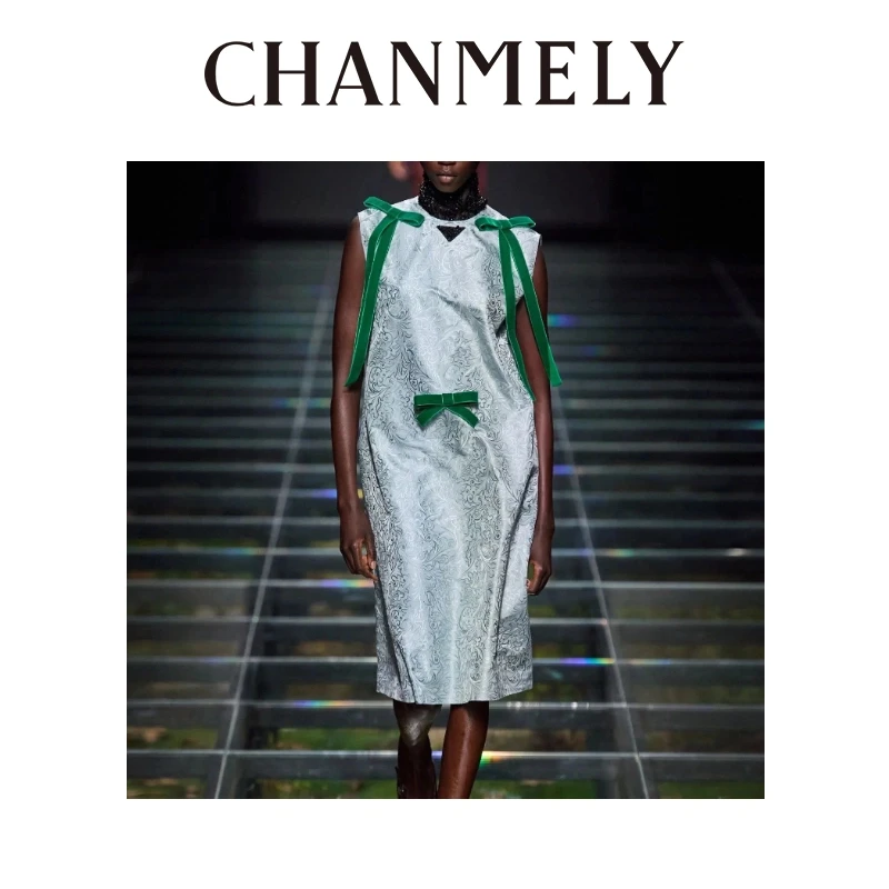 【CHANMITY】25/FW高定秀款重工立体蝴蝶结提花连衣裙0241716