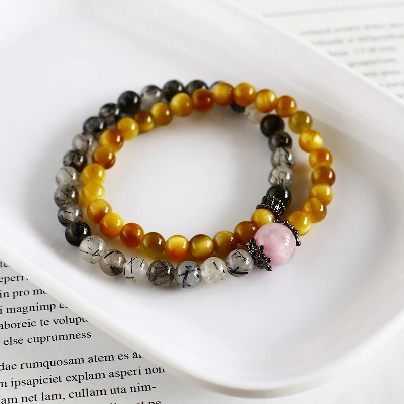 A69-天然黑发晶手链 虎眼石手串 颜色微差 多样性发一BY10050003