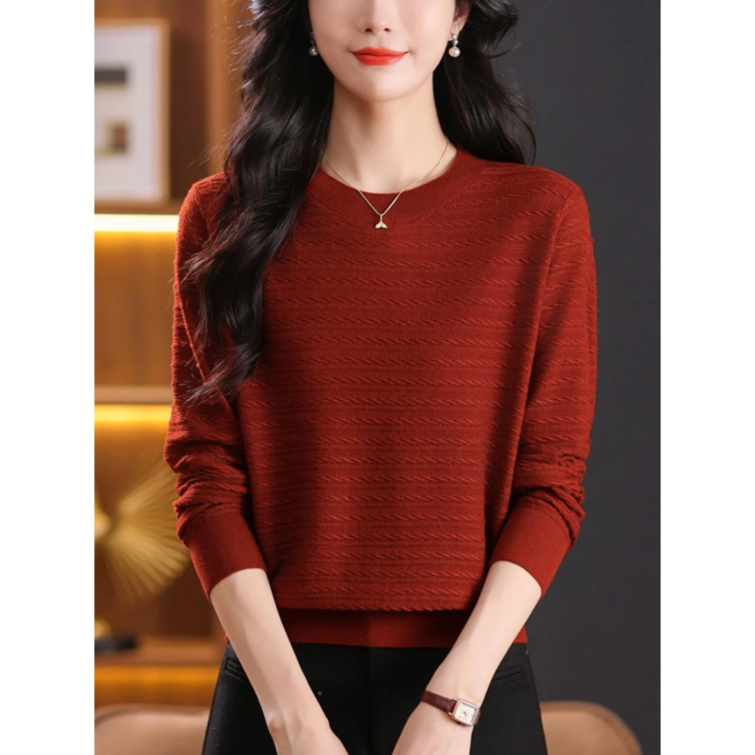 针织打底衫女长袖早秋2025新款秋冬中年妈妈洋气上衣内搭薄款毛衣