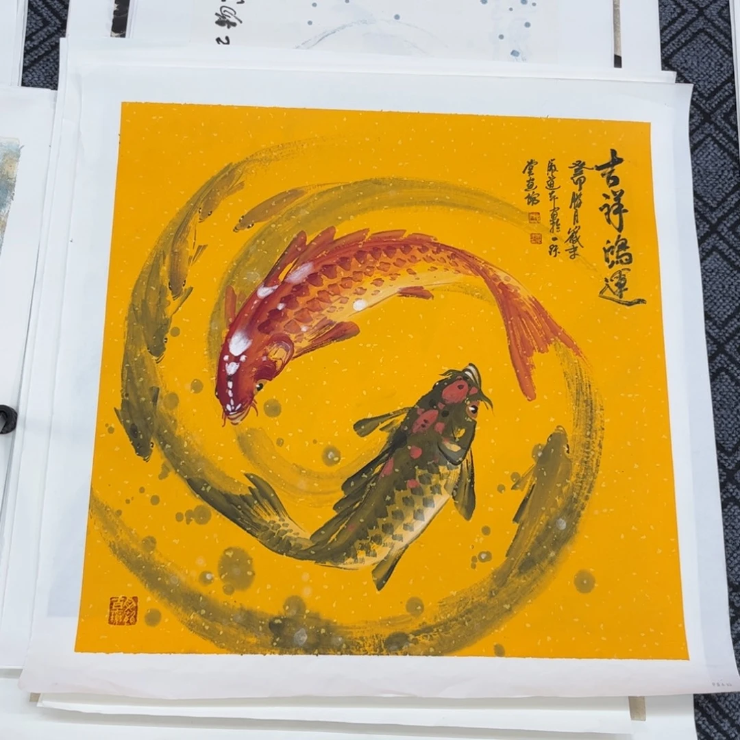 沐***主国画严道本老师四尺斗方花鸟琪