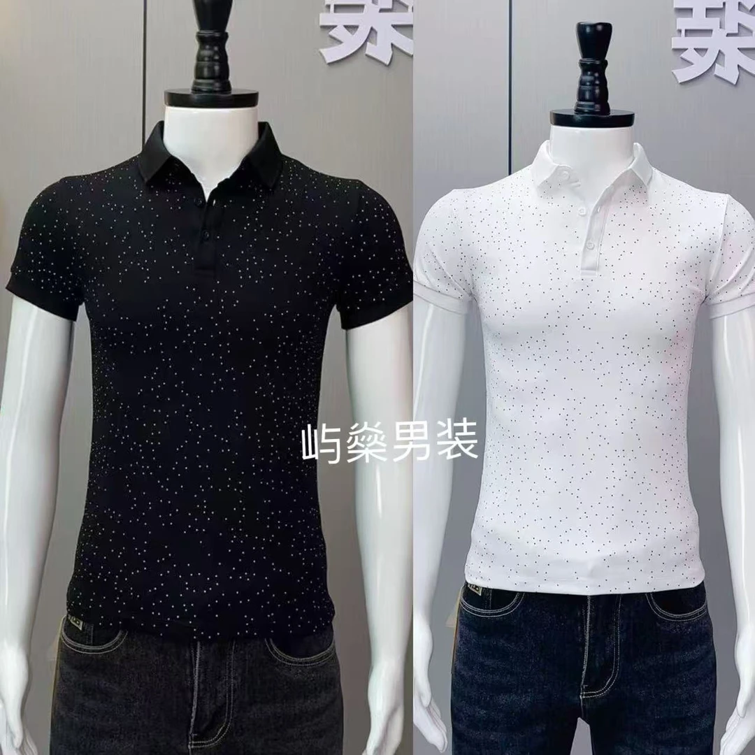 2025夏季男士短袖polo衫翻领印花男潮流帅气时尚百搭修身T恤半袖