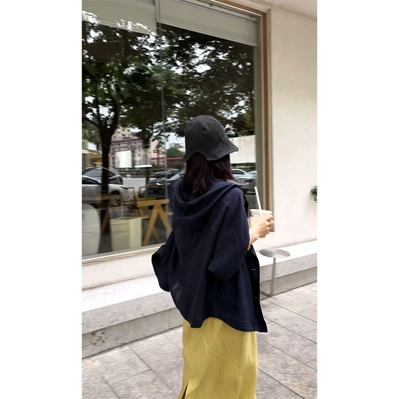 天丝苎麻连帽防晒衫开衫宽松显瘦立裁纸片人薄外套空调衫夏季新款