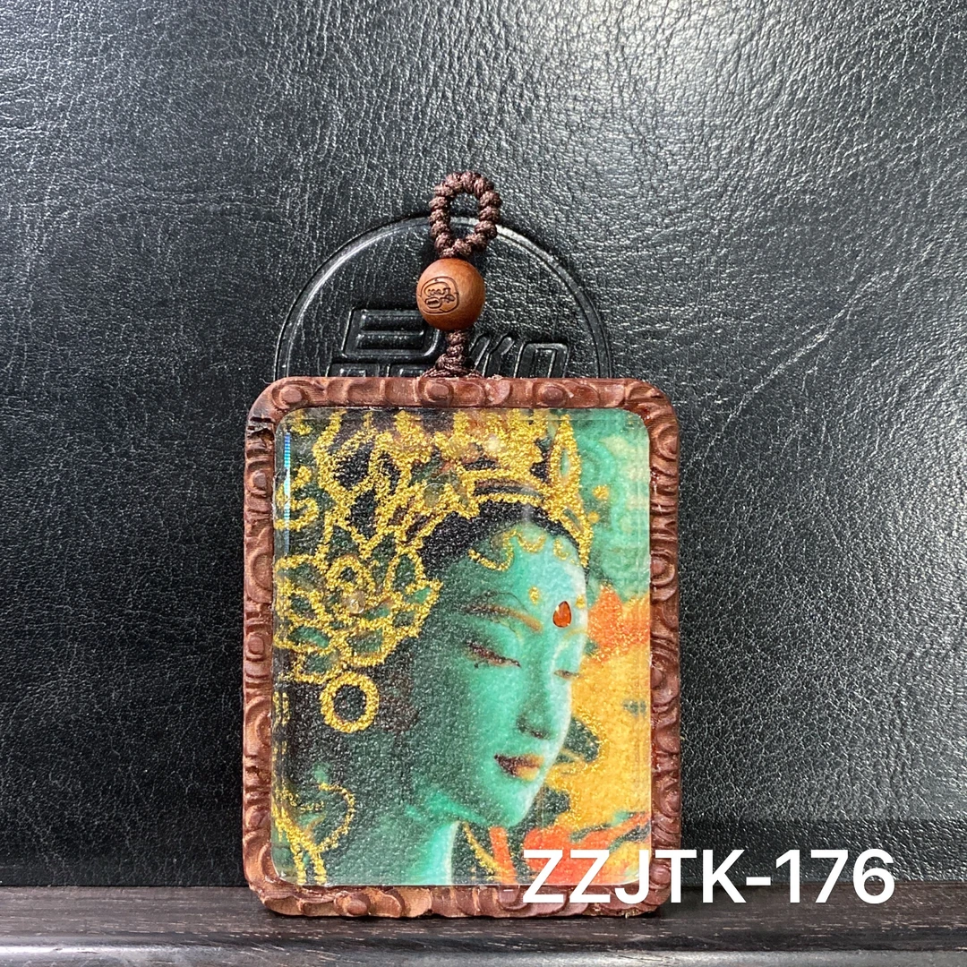 晶仰合金吊坠 ZZJTK-176色达行莲花金冠绿度母手工砂唐卡