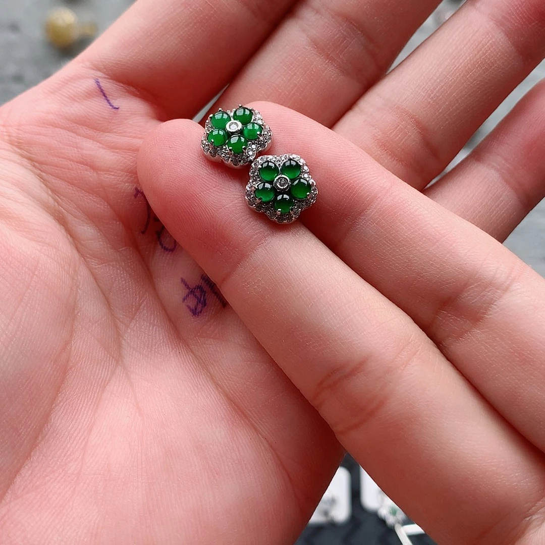 翡翠耳饰银S925镶嵌0119