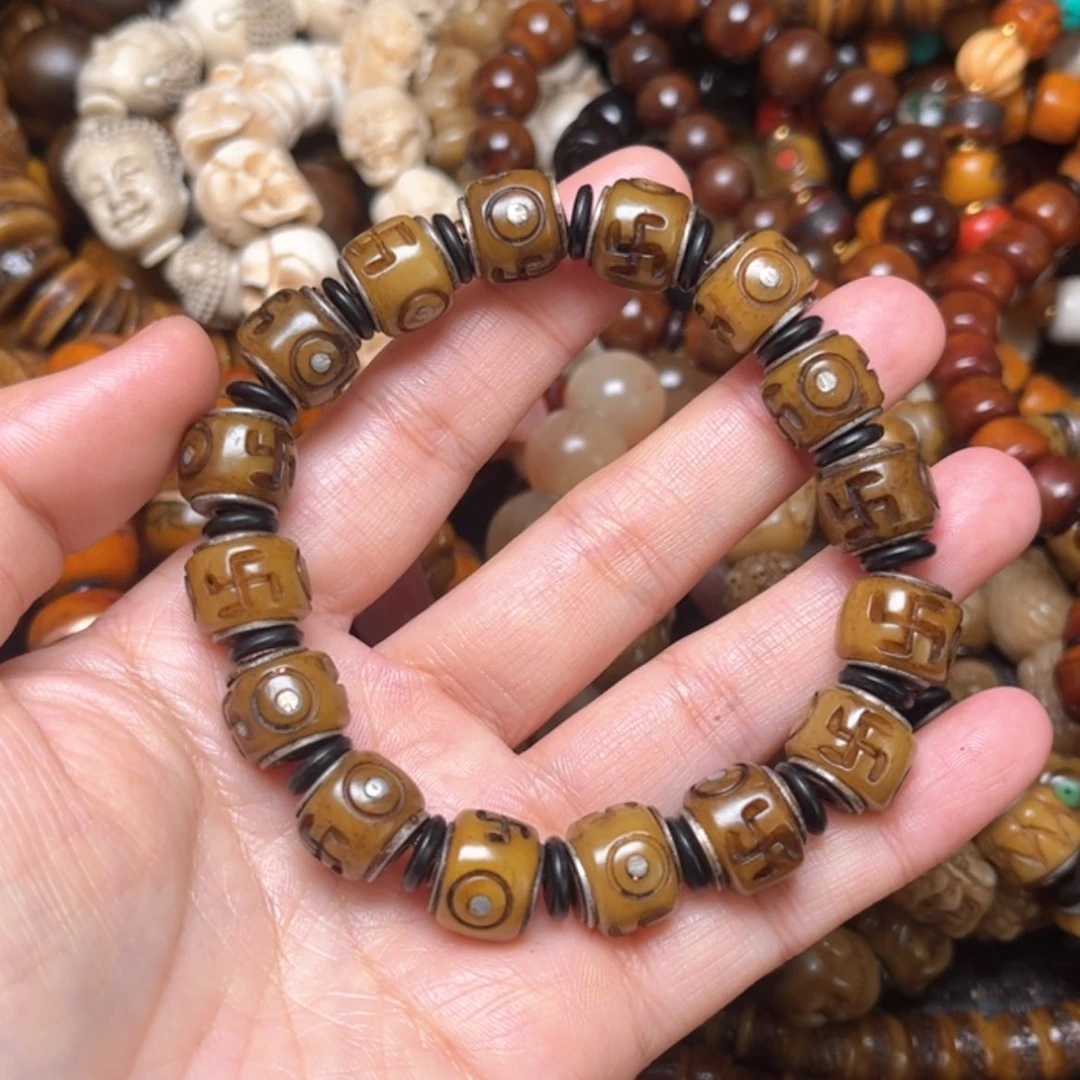 【闪购商品】牛骨手串/手链牛骨原色镶嵌万字12×16颗