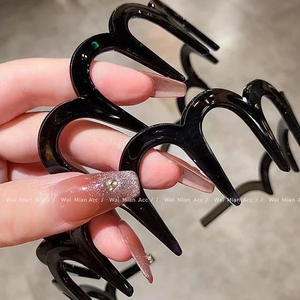 带齿发箍底胚女高级感高颅顶黑色树脂配件加厚超软头箍diy韩国下5