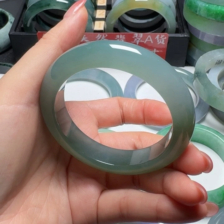 翡翠手镯未镶嵌54.2正圈冰胶微棉缅甸天然A货