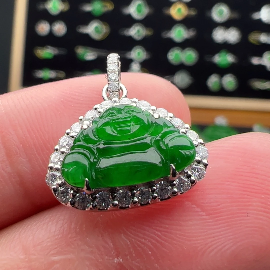 翡翠18K金镶嵌颈饰佛7.9