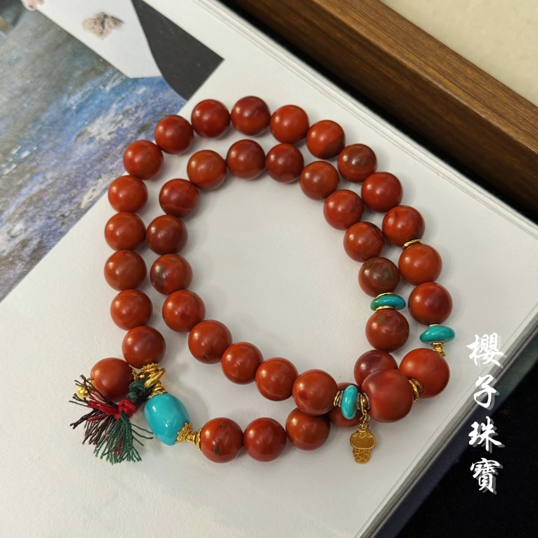 樱子 | 西江月 18K包浆南红绿松时尚设计百搭双圈手串*WYZNHS2651