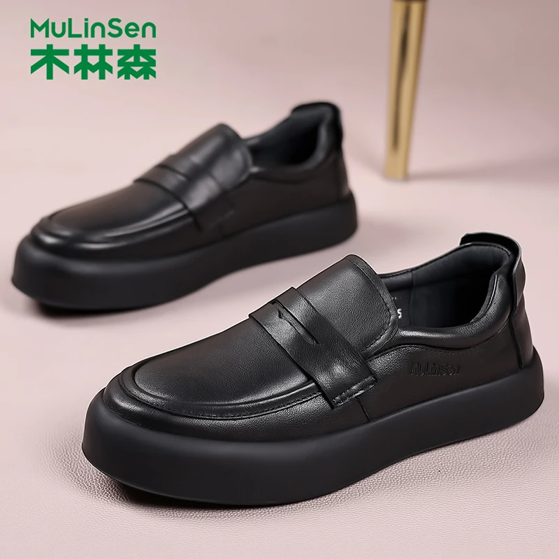 木林森男鞋秋季商务一脚蹬真皮2025新款休闲皮鞋爸爸鞋乐福休闲鞋