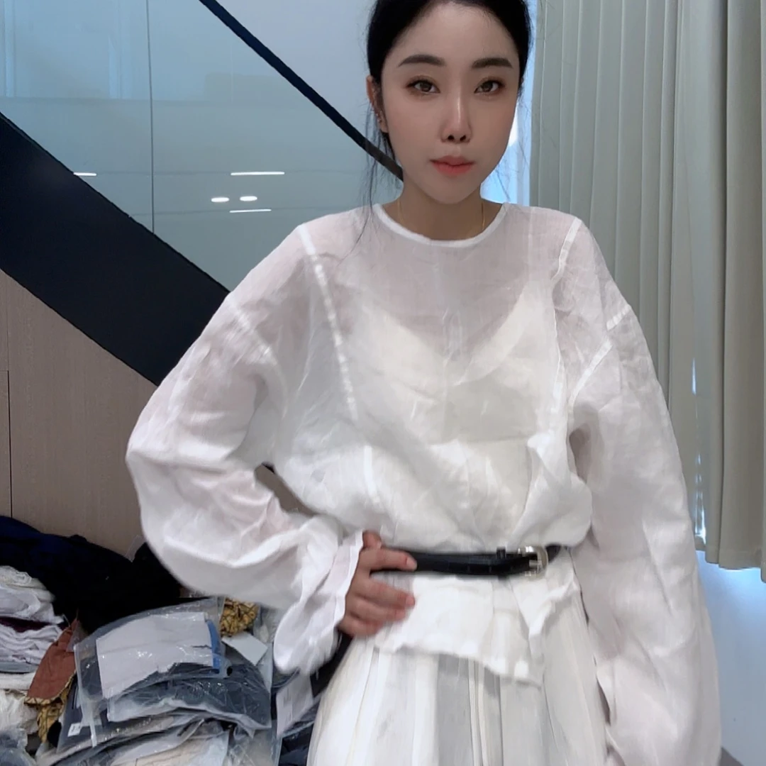 白色苎麻上衣646767676