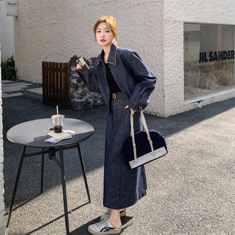 甜酷氛围感套装裙女2025春秋新款松弛感复古港风夹克半身裙两件套