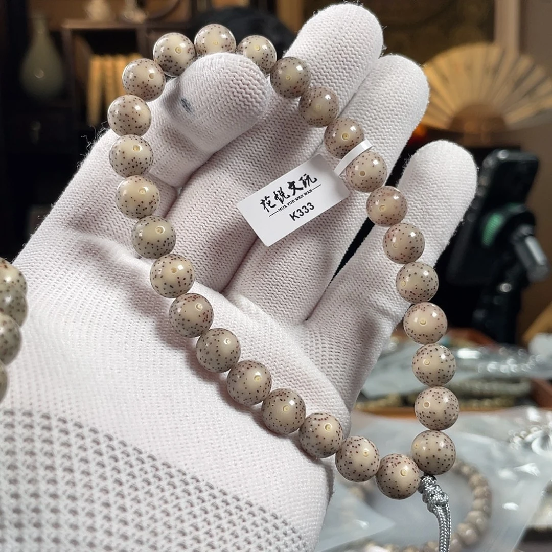 T***S手串星月菩提10mm 糯冰双留白针尖星圆珠手持 K333