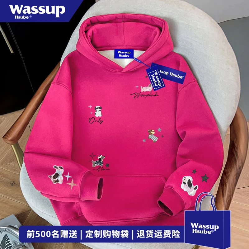 WASSUP HSUBE秋冬宽松潮流休闲上衣男女美式卡通印花百搭连帽卫衣