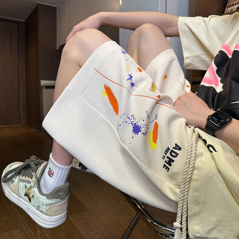 涂鸦彩色短裤男夏季美式潮流运动情侣五分裤子青少年直筒休闲中裤