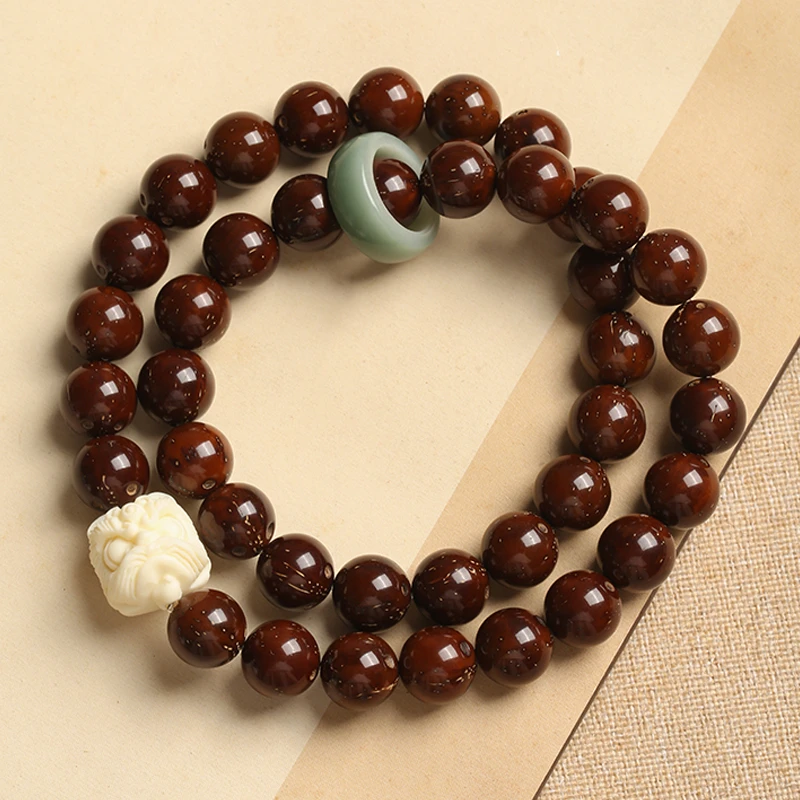 紫金鼠手串三眼菩提子雕刻醒狮手持念珠男女文玩盘玩菩提手串