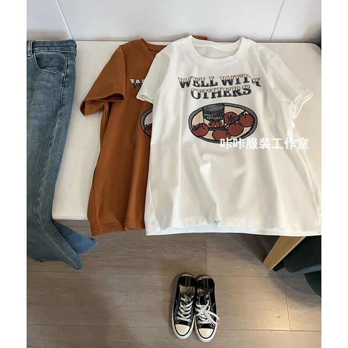 REKAYYAT“如意”时尚减龄洋气百搭款番茄数码印花短袖T恤