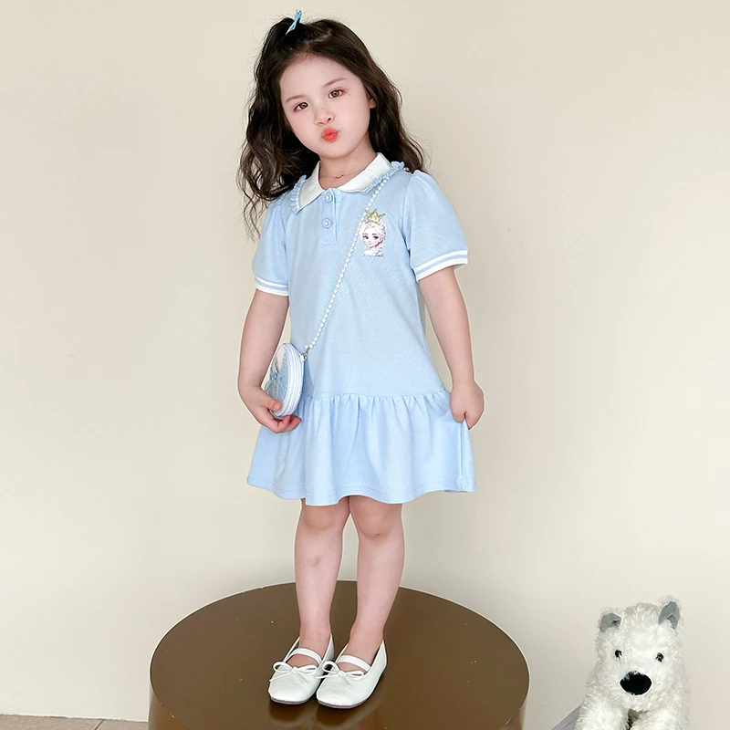 艾莎女童夏季短袖POLO连衣裙2025新款儿童爱莎公主裙宝宝卡通裙子