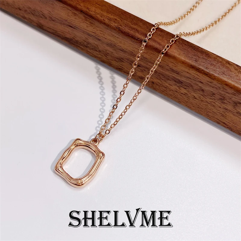 钛钢项链 时尚复古风简约方形框骨节框锁骨链