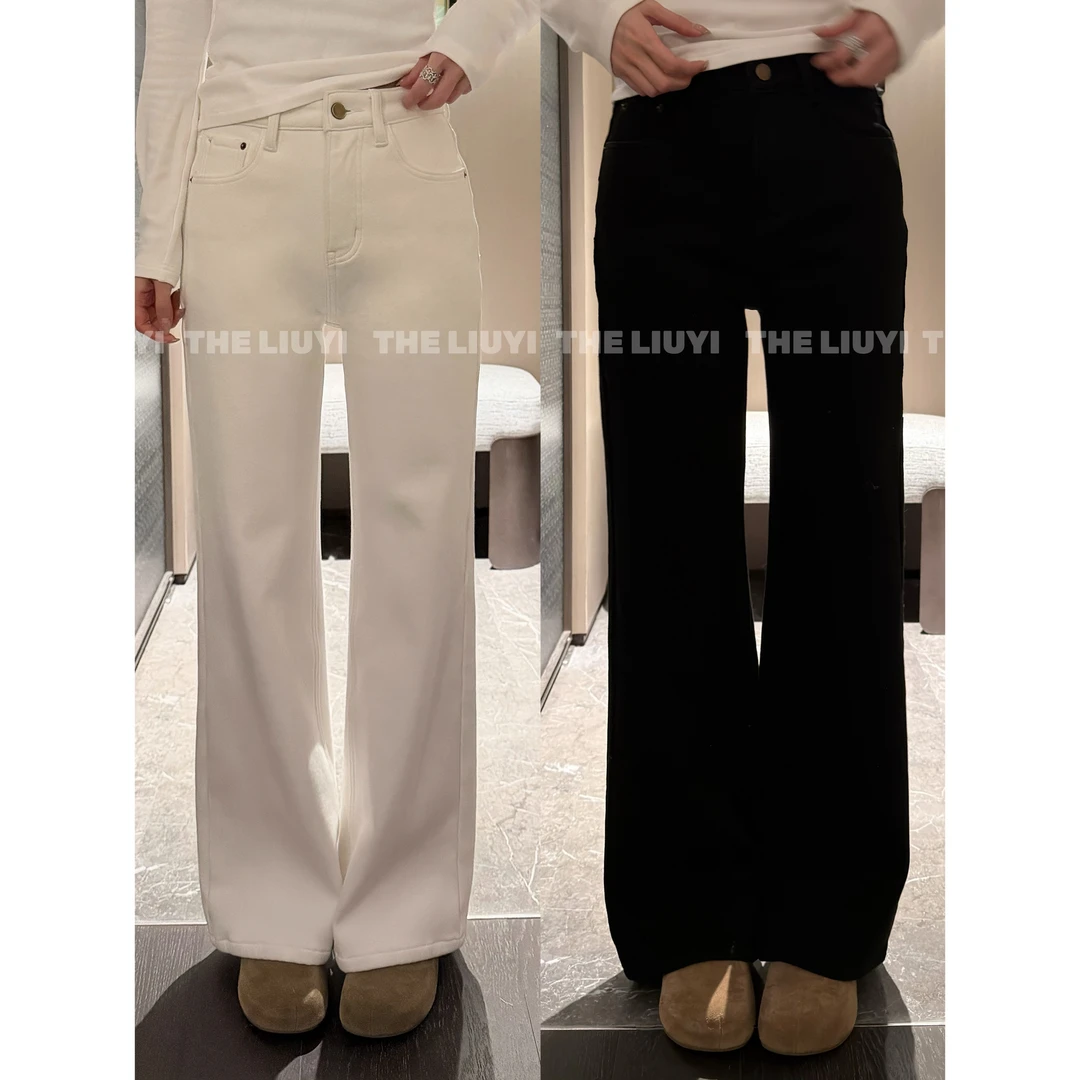 【LIUYI】魔法裤~冬季加厚绒高腰显瘦直筒微喇牛仔裤51204A6