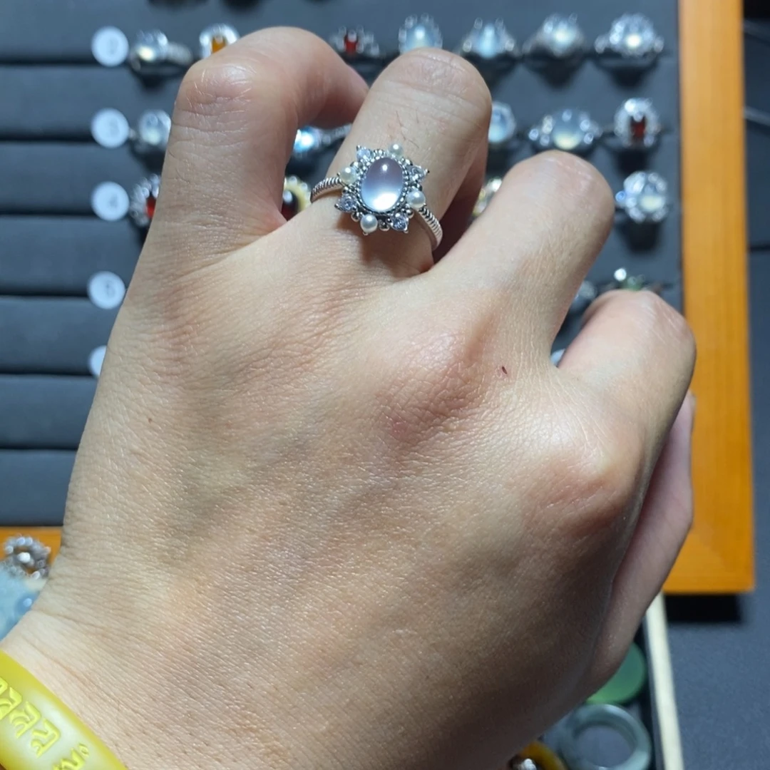 蛇纹石玉戒指银S925镶嵌故*