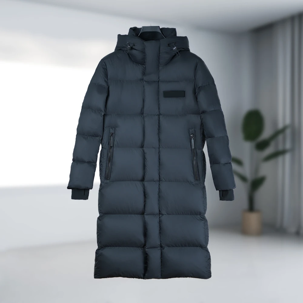 璐德保罗90绒子白鸭绒中长款羽绒服户外保暖连帽情侣款亚光3308ZB