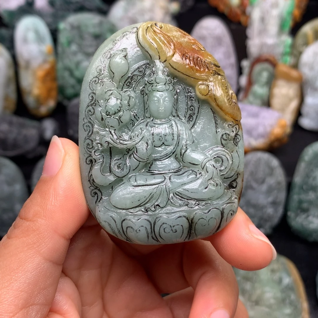 奋***富定制翡翠未镶嵌天然翡翠A货雕刻修光抛光定制