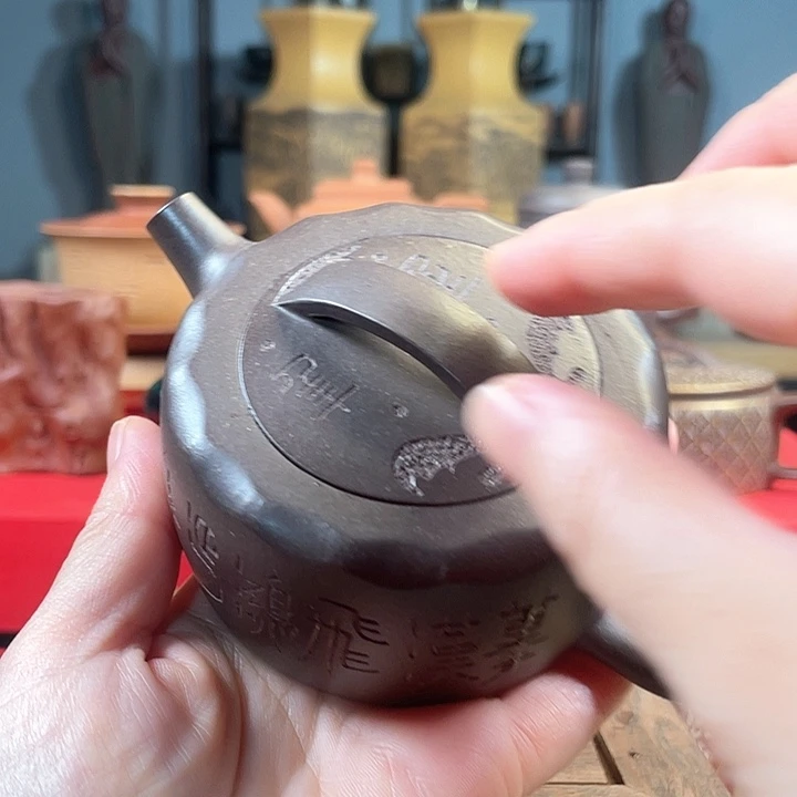 茶杯紫砂天青石鼓壶