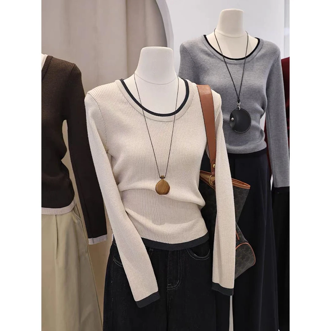 大码女装秋冬新款圆领简约风针织衫胖妹妹洋气百搭长袖上衣1525