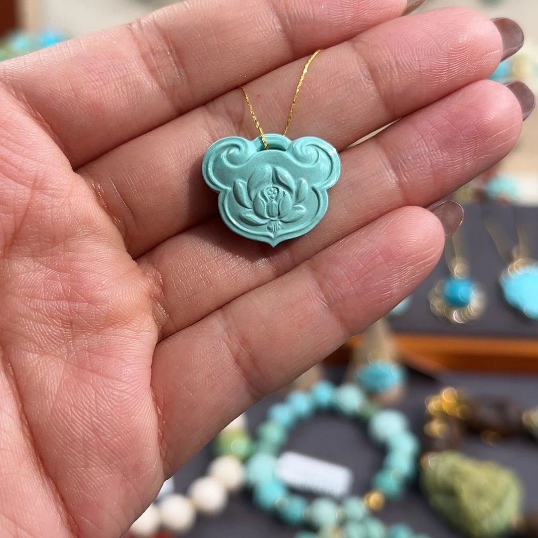 绿松石未镶嵌把件如意锁配饰