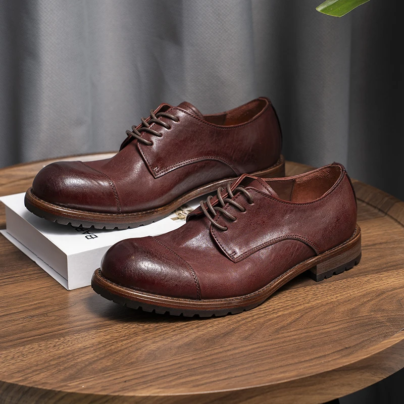 马皮固特异单鞋秋季商务正装皮鞋休闲皮鞋手工复古英伦风厚底皮鞋