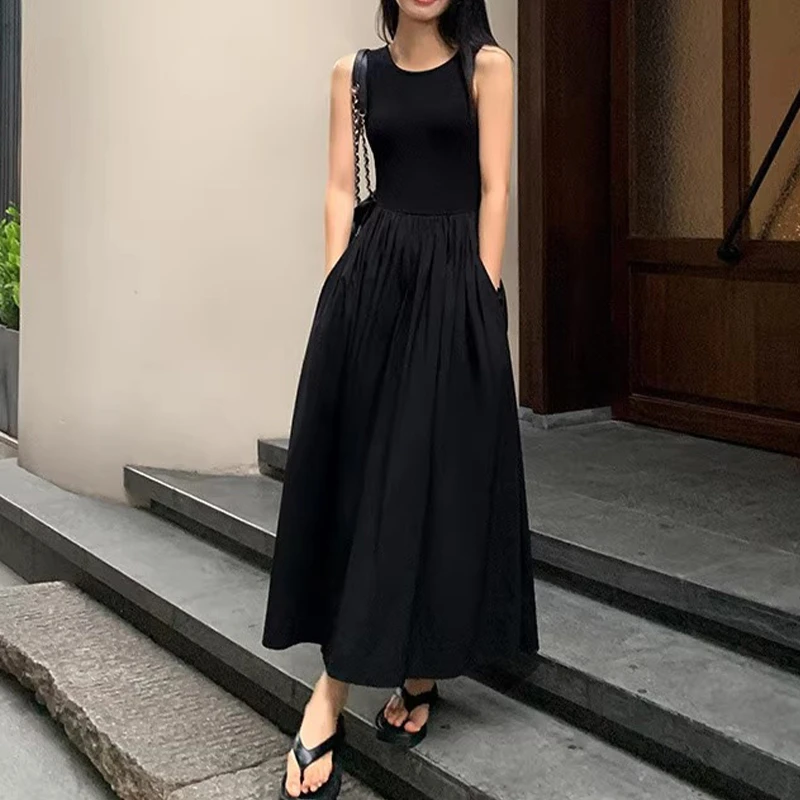 法式小个子内搭连衣裙女秋冬赫本风长裙方领针织裙子黑色打底套装