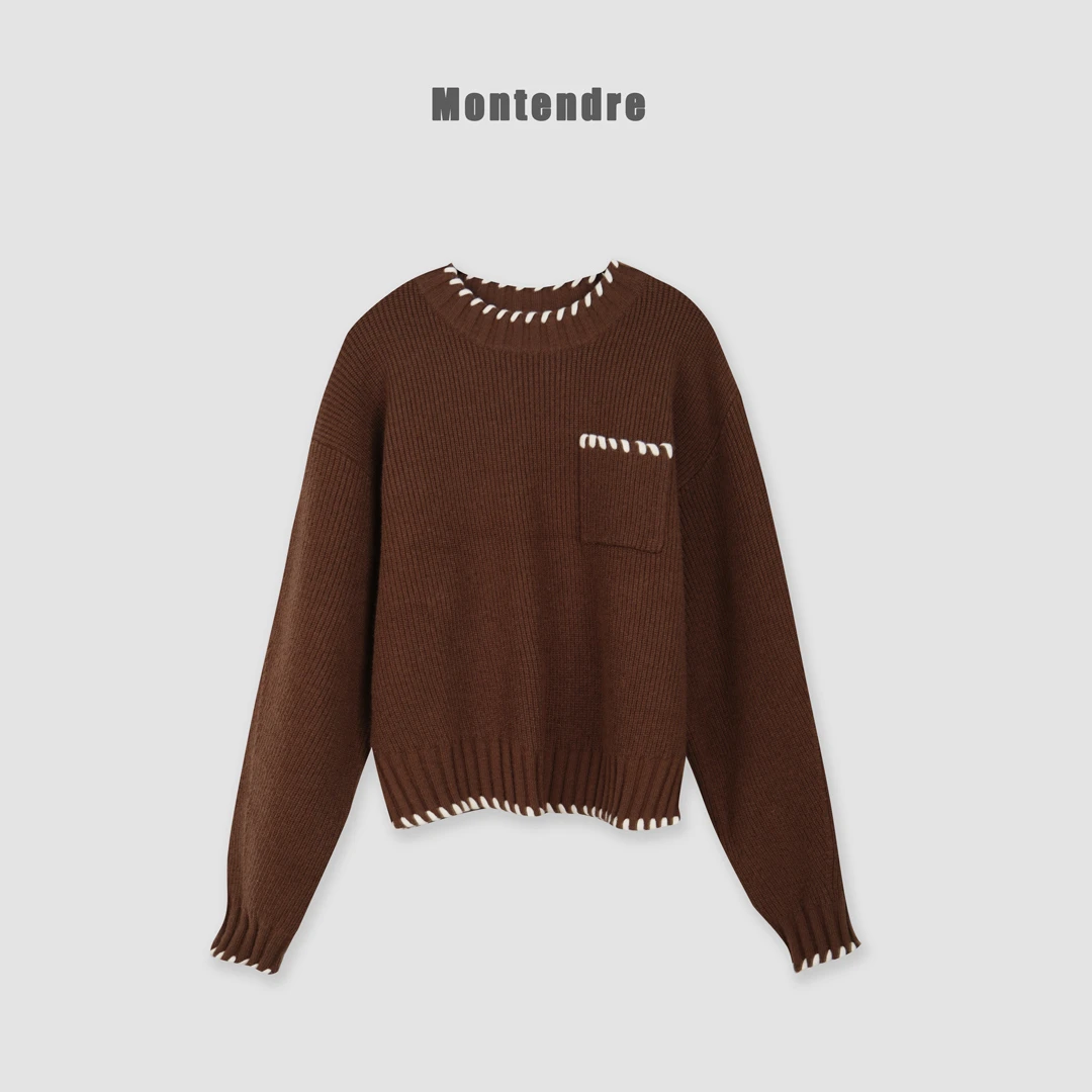【Montendre】秋季新款 N 抗起球时尚百搭套头针织衫休闲风纯色上衣