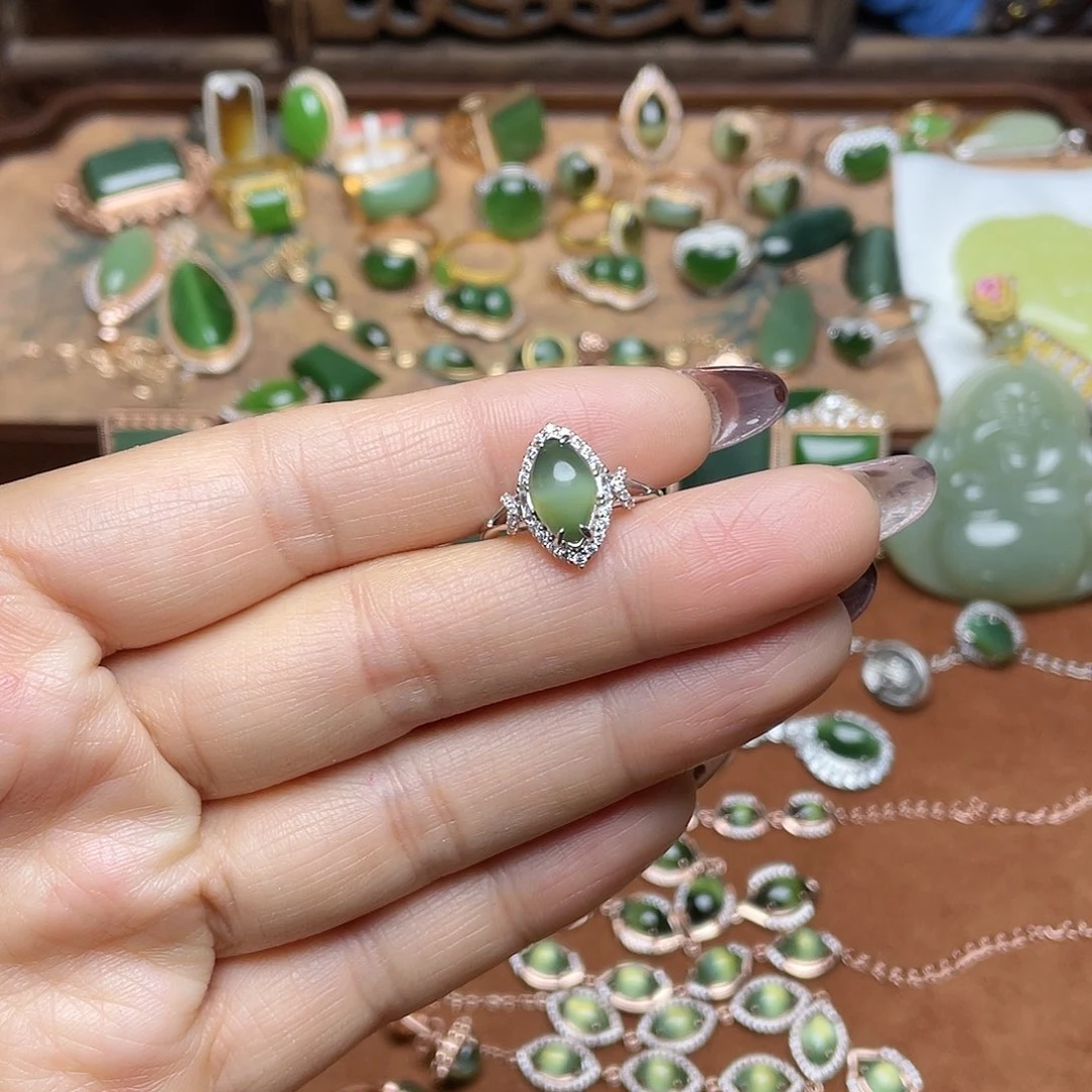 和田玉银S925镶嵌吊坠(不含链)戒指