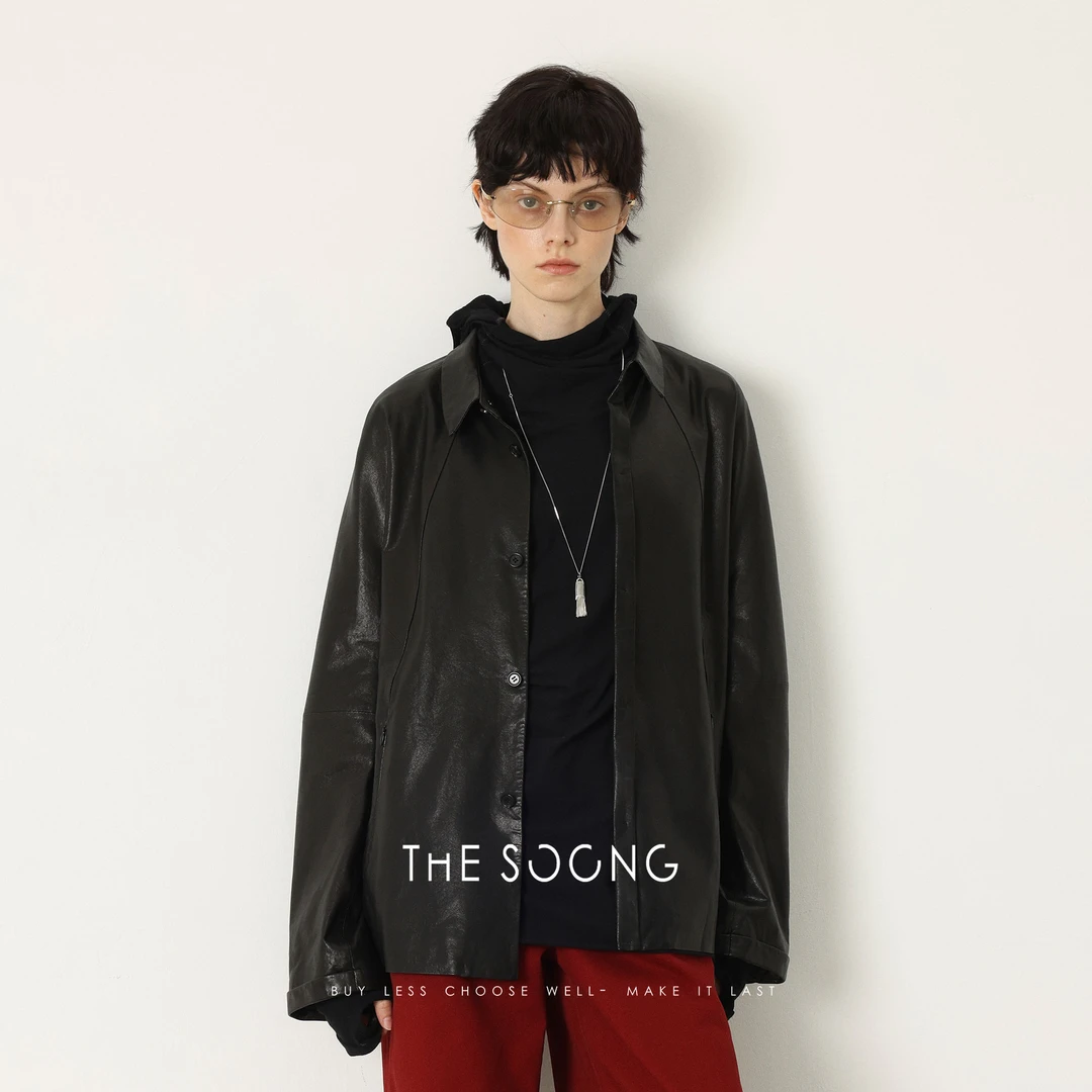 THESOONG|精裁奢感纯绵羊皮  经典廓形哑光感翻领皮衣外套WPY5335