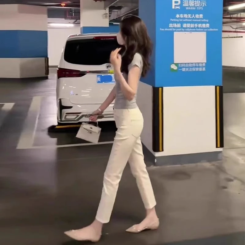 雪千羽牛仔法棍裤女春2025新款小个子八分窄版直筒九分烟管裤夏薄