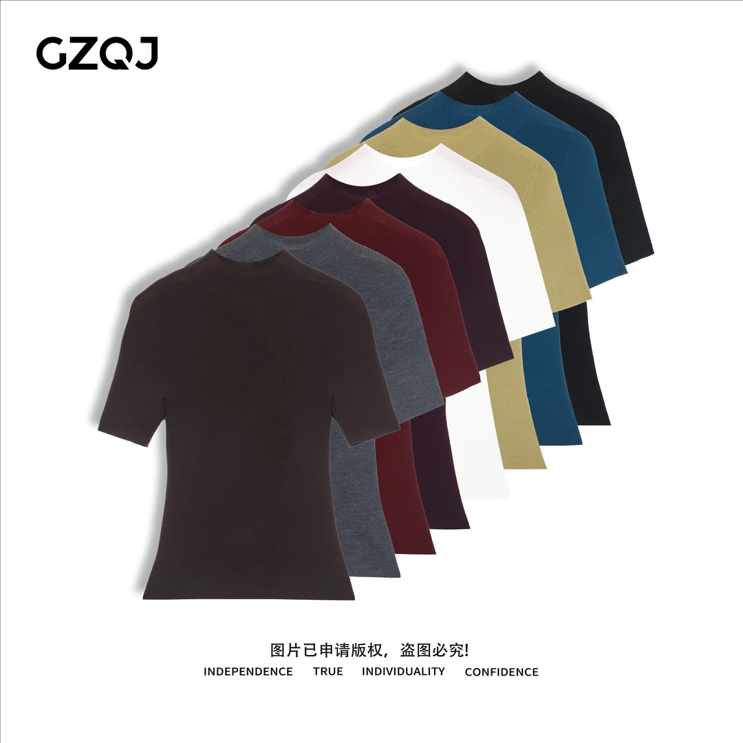 老琴私服【美术生】 原宿风半高领短袖纯色针织衫女新款 2016