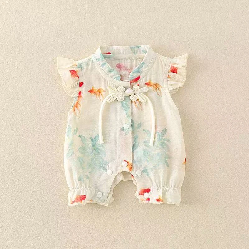 婴幼儿夏季薄款国风锦鲤飞袖宝宝连体衣