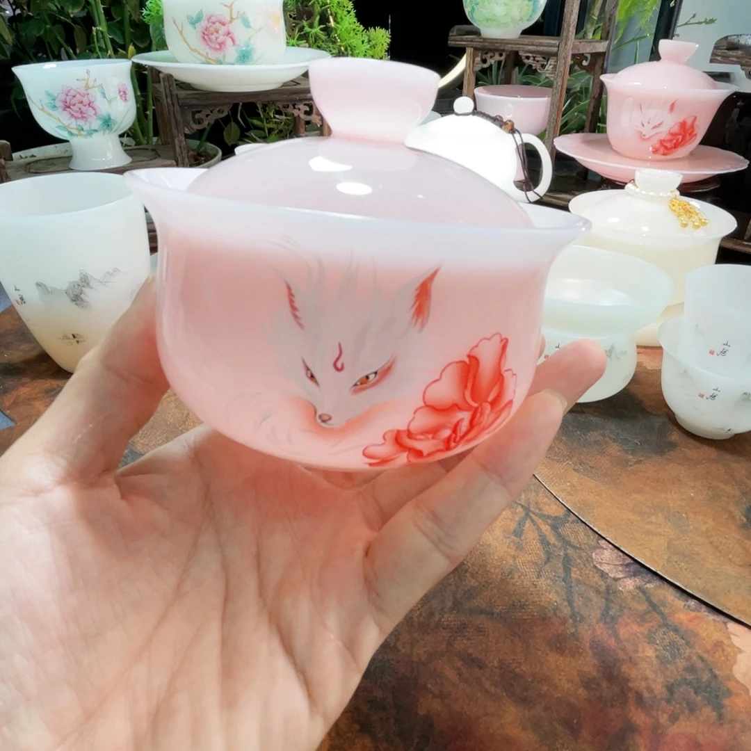 冰晶璞玉粉色九尾狐仙布袋钱袋