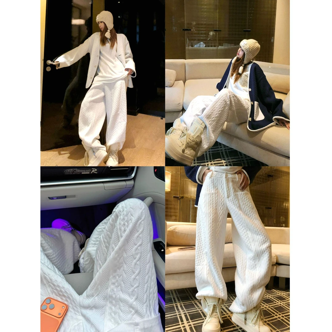 婉君【2.0麻花弯刀裤】秋冬季休闲纹理感阔腿拖地裤LWJ25C3K2979