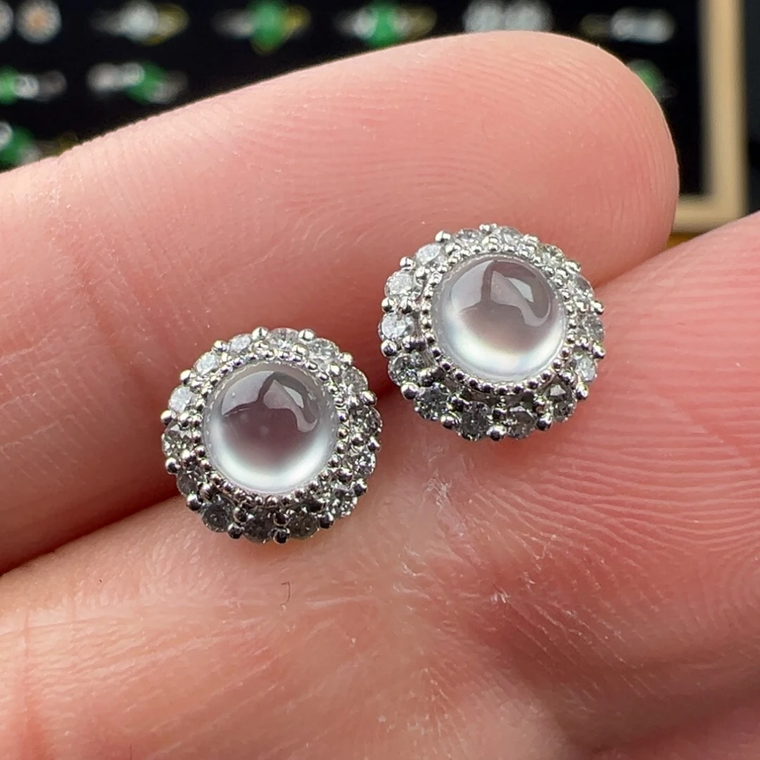 翡翠18K金镶嵌耳饰蛋面4.6