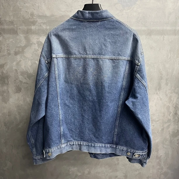 未使用 Balenciaga/巴黎世家 靛蓝单排扣水钻牛仔外套/34/40