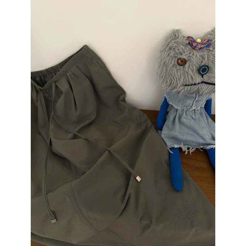 【多色半裙】刺绣全松紧腰抽绳微茧半裙 J25BQ179