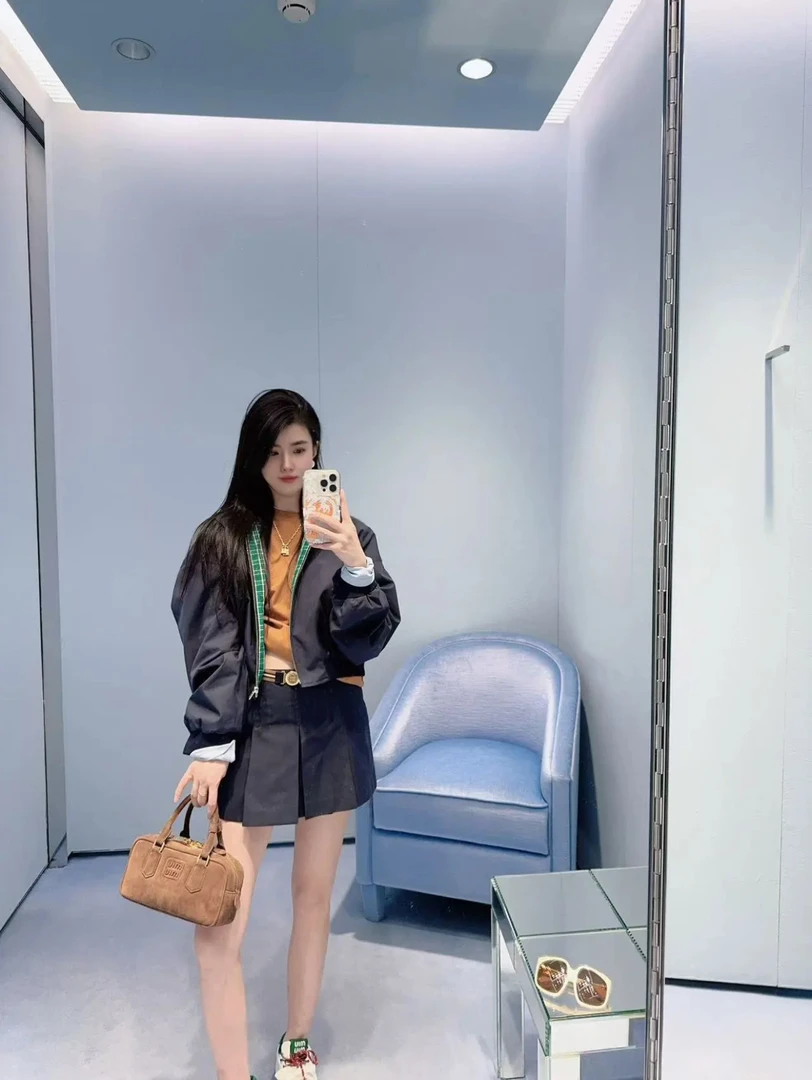 M家新款美式哈灵顿藏青色内里绿格子工装夹克外套