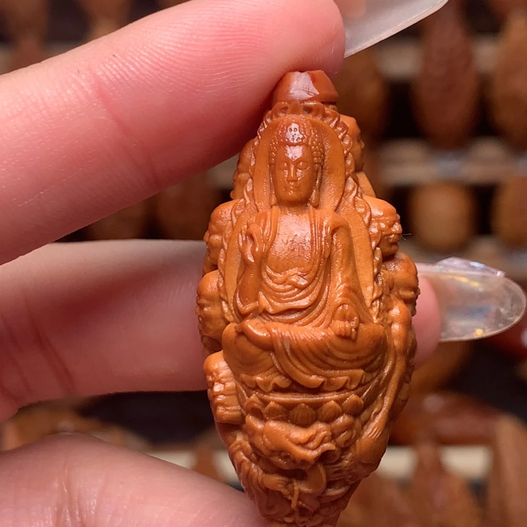 把件橄榄核十八罗汉拜如来