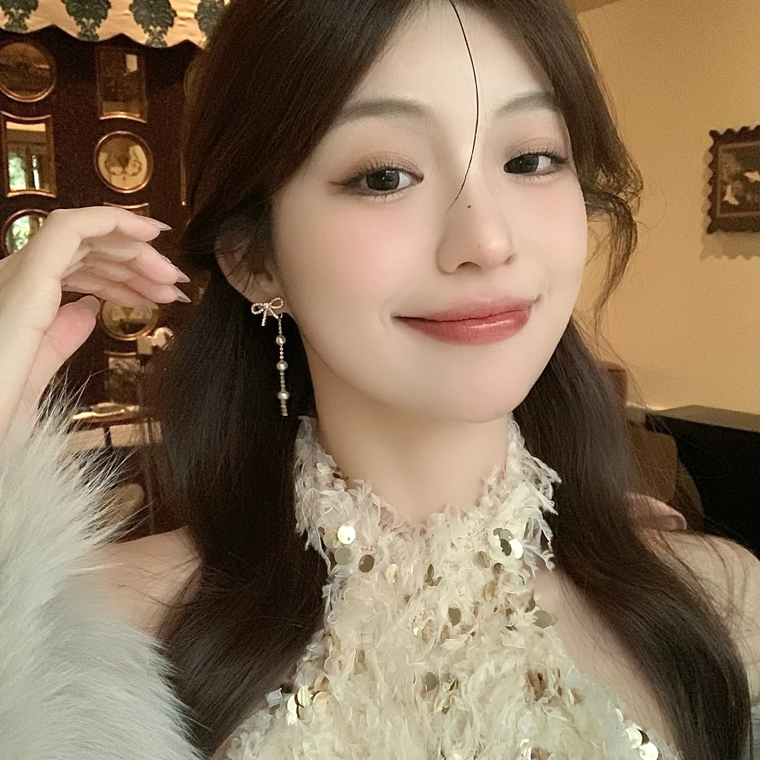 FULL GIRLISH耳环01272蝴蝶结珠珠流苏耳环女