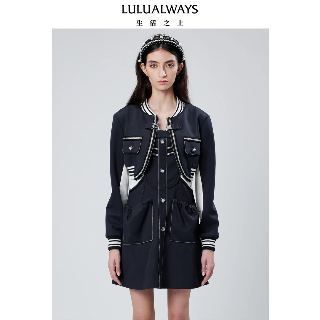 LULUALWAYS【商场同款】 秋季新款休闲时尚拼接运动吊带连衣裙